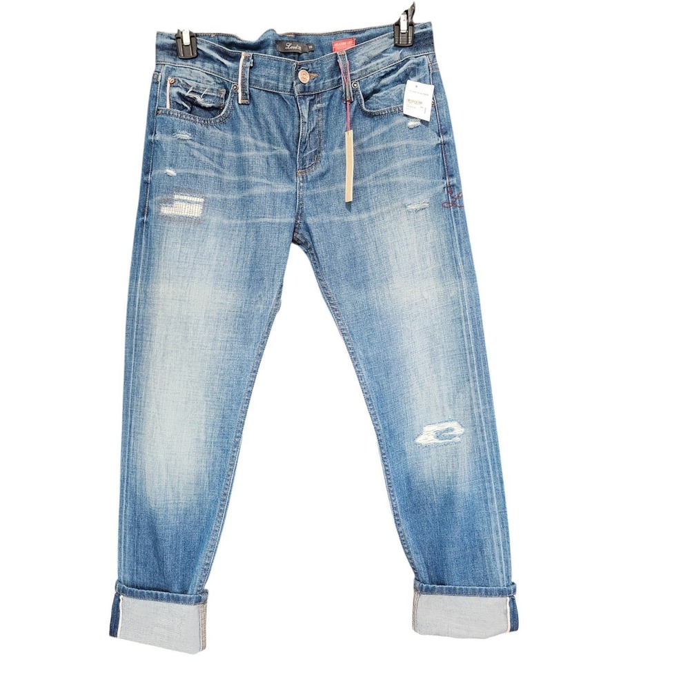Level 99 Relaxed Lily Straight Selvedge Crop Jeans Low Rise Distressed 28 NWT